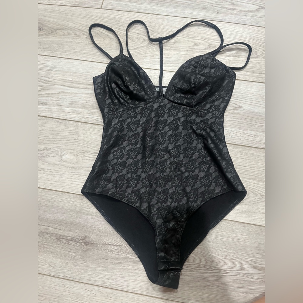 Leather Rose-Patterned Bodysuit